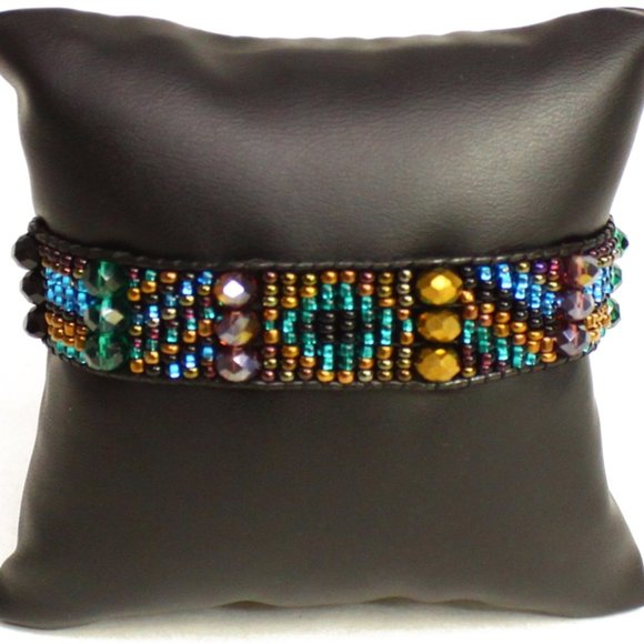 Czech Bead Santa Fe Bracelet JEWEL TONES - Picture 1 of 1